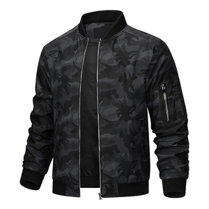 Hot Selling Men's Grey <b>Camo</b> Design Fitted Lightweight Sportswear Bomber <b>Jacket</b> Casual Sailor Collar Zip Front Customized - Product Image 2