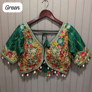 Blusa de Seda Italiana Vintage con Bordado de Encaje Kaudi Pumpum, Especial para el Gran Navratri, con Espejo de Mano de Regalo, Camisa Elegante - Product Image 3