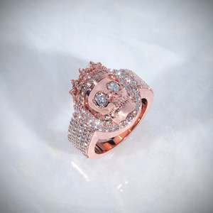 Rose <b>Gold</b> Plated 925 Silver Moissanite Halo Skull Crown <b>Cocktail</b> <b>Ring</b> for Men's Party Wear - Product Image 5