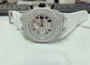 Maa Uma Creation Luxury Men's Miyota Chronograph <b>Watch</b> <b>Diamond</b> Encrustation White Silicone Strap Stainless Steel Case Analog - Product Image 2