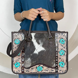 Nouveauté 2026 : Sac à main d'épaule en cuir de vachette véritable, motif floral en forme de cœur, fait main, pour femme, sac de voyage fourre-tout - Product Image 2