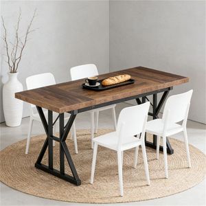 Tavolo da Pranzo Rettangolare in Legno con Gambe in Metallo per Cucina e Soggiorno - Product Image 2