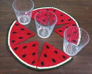 Set of 6 Eco-Friendly Luxury Floral <b>Beaded</b> <b>Coasters</b> Watermillon Design Customizable Handmade Drink <b>Coasters</b> Whimsy Art Craft - Product Image 5