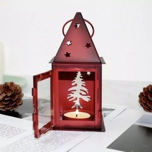Wholesale Red Metal <b>Christmas</b> Lanterns With Star Moon And <b>Tree</b> Cutouts For <b>Christmas</b> Home Decoration - Product Image 3