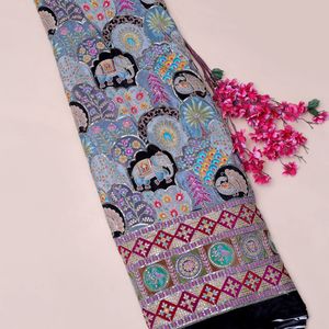 Tissu Crêpe Léger Paisley Rouge Cramoisi Riche avec Broderie de Paillettes, Motif Éléphant et Paon Daman, 54 Pouces, Matériau pour Sari Ethnique Indien - Product Image 1