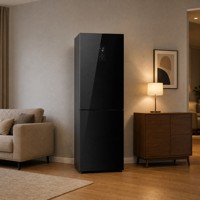 Réfrigérateur à congélateur bas 318L populaire, double porte, avec panneau en verre noir et fonction Super Congélation pour usage domestique