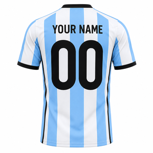 Camiseta de Fútbol Personalizada con Rayas Azules y Blancas, Unisex, Cuello Redondo, Sin Mangas, Absorbe la Humedad, Transpirable, Protección UV, Sublimada, Corte Holgado - Product Image 2