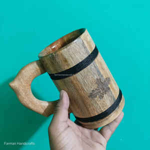 Handmade Wooden <b>Mug</b> With Handle Natural Brown Finish <b>Heat</b> Resistant For Coffee Tea Home Use - Product Image 3