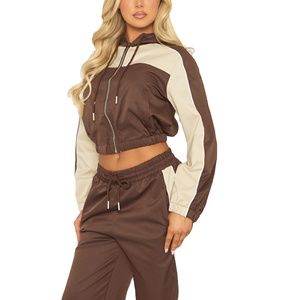 Custom Nylon Tracksuit Waterproof Windbreaker Ladies OEM Crop <b>Hoodie</b> Gym Workout Tracksuit For Women's - Product Image 2