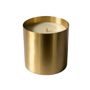 Fournitures d'usine : Pots à bougies en laiton brossé avec couvercle métallique, vides, en gros, récipients en métal doré pour bougies, pour logo personnalisé, cire de soja - Product Image 2