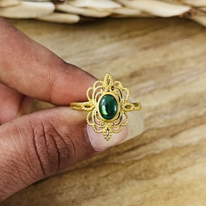 Trendy Unique Boho Brass Green Onyx <b>Ring</b> 18k Gold Plated Flower Shape <b>Ring</b> Vintage <b>Statement</b> Floral Wholesale <b>Ring</b> For Women - Product Image 6