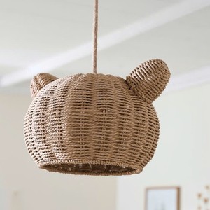 Abat-jour décoratif en forme d'oreilles d'ours en jonc de mer tressé naturel pour chambre d'enfant, hôtel, restaurant - Product Image 1
