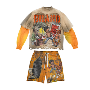 Conjunto de Moda para Hombre, Camiseta de Manga Larga y Pantalones Cortos, 100% Algodón, Estampado, Colección Primavera, Ropa Casual Urbana - Product Image 2