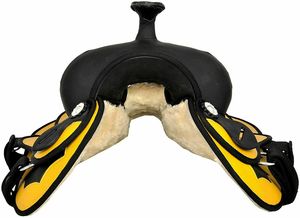 Support de rênes pour selle de cheval en similicuir jaune et noir, style western, avec logo personnalisé pour l'équitation tout-terrain. - Product Image 3