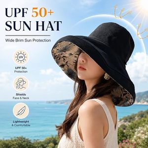 Sombrero de ala ancha con estampado floral para mujer, de lona de algodón, protección solar para la playa, estilo informal de primavera y verano, 54-56 cm - Product Image 2
