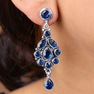 Pendientes de Plata Oxidada con Múltiples Piedras en Forma de Gota para Boda |   Joyería de Estilo Bohemio para Mujer - Proveedor Directo de Fábrica, Stock Disponible - Product Image 4