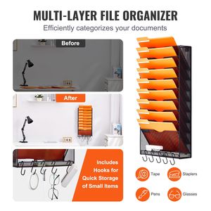 Portadocumenti da Parete in Metallo a 10 Tasche in Rete, Organizzatore per Riviste, Posta, Documenti - Portachiavi e Organizzatore Posta da Parete - Product Image 3
