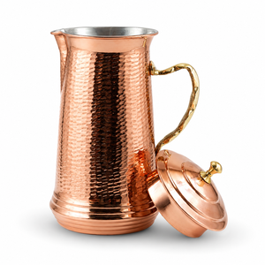 Ensemble de service à eau en cuivre pur authentique avec carafe à couvercle et deux gobelets en cuivre, ensemble de vaisselle traditionnel pour restaurant, hôtel, cuisine - Product Image 1