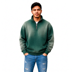 Sudadera con cremallera corta para hombre, efecto desgastado, personalizada, para marcas de ropa urbana, venta al por mayor, marca privada, fabricante de ropa OEM, proveedor de fábrica - Product Image 6