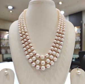 Conjunto de collar Mala con perlas auténticas de calidad premium y glamorosas, con juego de aretes para mujeres y niñas, colección para bodas y fiestas. - Product Image 2