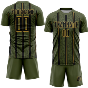 Ensemble d'uniformes de football personnalisés sublimés pour hommes, vert et noir rayé, manches courtes, évacuation de l'humidité, coupe athlétique toutes saisons - Product Image 3