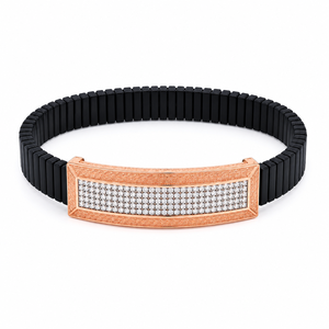 Black 18kt Rose Gold Geometric Brilliant Cut Diamond Micro Insert Charm Bracelet <b>Men</b> High Polish Vintage Inspired Luxury Wedding - Product Image 3