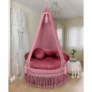 Hamac suspendu en macramé rose, fauteuil suspendu en coton tissé à la main, siège suspendu bohème pour intérieur/extérieur, balcon, salon, Jhula (72X40) - Product Image 1