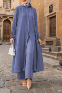 Conjunto de Ropa Étnica de Oriente Medio OEM Glory, Camisa con Puños Fruncidos de Nuevo Estilo Musulmán + Pantalones Largos Drapeados de Color Sólido, Gran Venta - Product Image 6