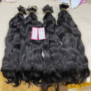 Venta al por mayor de cinta de pelo de color negro Natural # 1B en mechones de visón de onda profunda rizada vendedores de cabello humano crudo - Product Image 1