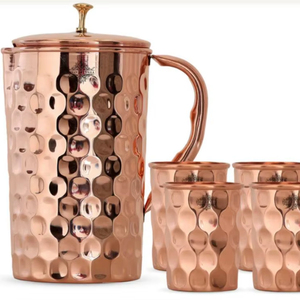 Copper jug set for luxury kitchen decor identity <b>water</b> serving metal set with <b>glasses</b> durable reusable kitchen dining drinkware - Product Image 1