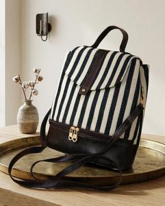 Striped Button Fashion Women Messenger Bag <b>Backpack</b> Canvas Spliced Shoulder Handbag <b>Large</b> Capacity Travel Daypack - Product Image 1