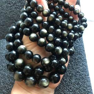 Cuentas de obsidiana dorada natural sin tratar, redondas, sueltas, media hebra, para la fabricación de joyas y manualidades. - Product Image 4