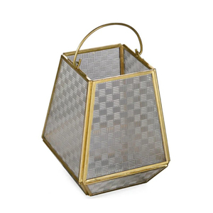 Nordic Hexagonal Glass Lantern with Handle Vintage Brass Geometric Candle Holder for Wedding Centerpiece and Patio Decor - Product Image 2