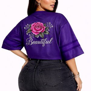 Oversized Custom Luxury Women's <b>Mesh</b> American Football Jersey T-shirts <b>Rhinestone</b> Floral Graphic Polyester Streetwear Style <b>Tops</b> - Product Image 3