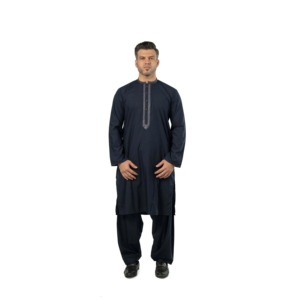 Factory Wholesale OEM <b>Men's</b> Navy Blue Shalwar Kameez Straight Sleeve Formal Wedding Festive Traditional <b>Men</b> Wear - Product Image 2