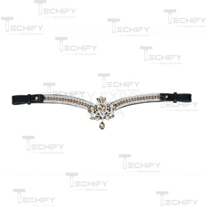 Fronture de Cheval de Luxe en Cristal avec Strass Transparents Champagne, en Cuir Premium, Confortable, Couleur et Taille Personnalisables - Product Image 4