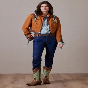 Vintage Brown Suede <b>Western</b> <b>Jacket</b> Lace-Up Detail, Cropped Boho Style - Product Image 2