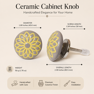SHUBHAM Floral <b>Ceramic</b> Cabinet <b>Knob</b> Vintage <b>Drawer</b> Pull Round Decorative Furniture Handle for Home - Product Image 5