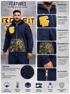 Men's Embroidered <b>Zip</b>-Up <b>Hoodie</b> With Camouflage <b>Pocket</b> Oversized Streetwear Hooded Sweatshirt 100% Cotton French Terry <b>Hoodie</b> - Product Image 1