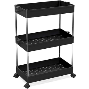 Awesome Black Three Layer Metal Storage <b>Rack</b> With Wheels For Garden <b>Tools</b> Standing Type Utility Organizer Modern Design - Product Image 6