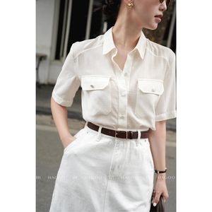 Camisa de Mujer A8123 Premium, Mezcla de Algodón, Manga Corta, Bolsillo de Parche, Blusa de Verano - Product Image 2