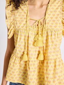 Chemisier d'été sans manches en coton à imprimé floral bohème pour femme, col en V, avec franges et volants, vente en gros - Product Image 2