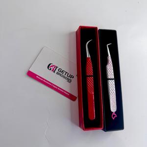 Pince à épiler professionnelle pour extensions de cils, personnalisée, rouge et blanche, en acier inoxydable, marque privée, vente en gros - Product Image 2