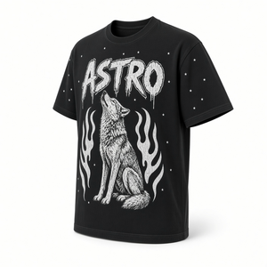 Camiseta Negra Extra Grande para Hombre con Estampado de Lobo y Llama, Cuello Redondo, Manga Corta, Estilo Urbano - Product Image 2