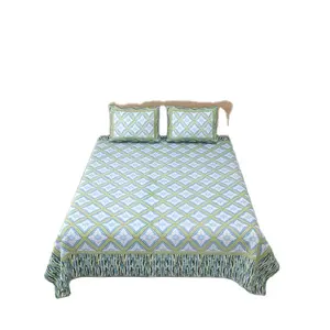 Beautiful Custom Printing 100% Cotton Printed Bedsheet Design Bedding Set With Pillowcase Indian supplier Bedsheet Bedding Set