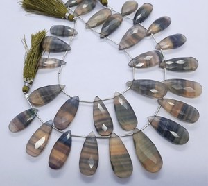 Cuentas de fluorita natural facetadas en forma de pera, cuentas largas de fluorita en forma de pera de 8 pulgadas, cuentas de fluorita multifacéticas en forma de pera para la fabricación de joyería. - Product Image 3