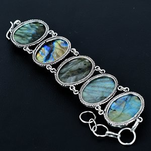 Handmade 925 Silver Adjustable <b>Bracelet</b> with Labrodite Gemstone Party Gift Jewelry for Women - Product Image 3