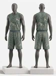 Men's Green Mountain Print Sleeveless V-Neck Tank Top With Elastic Waist Shorts Breathable <b>Athletic</b> Wear Set - Product Image 1