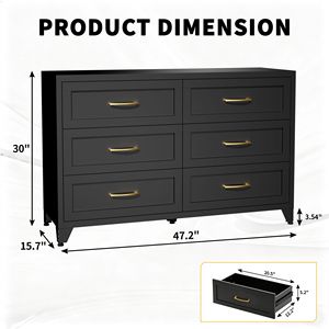 Commode à 6 tiroirs en bois massif pour chambre à coucher, coffre de rangement moderne en métal avec tiroirs à glissière fluide, armoire gain de place - Product Image 2