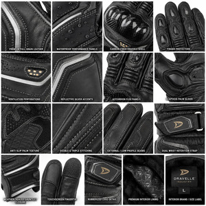 Racing Gloves Full Finger Leather Black Adjustable Wrist <b>Strap</b> Hook And Loop Closure Riding Protection - Product Image 6